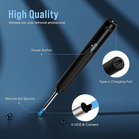 أداة إزالة شمع الأذن بالكاميرا لإزالة شمع الأذن - أداة إزالة شمع الأذن مع مجموعة 8 قطع للأذن - مجموعة إزالة شمع الأذن مع ضوء - منظف الأذن مع الكاميرا - منظف الأذن لأجهزة Android وiOS (أسود-B) in Kuwait