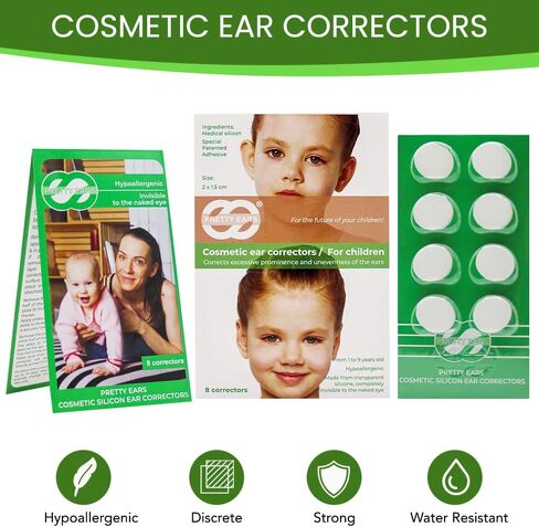 Pretty Ears Cosmetic Ear Correctors for Children (4 Pairs) – Transparent Medical Grade Silicone Ear Tape for Prominent Ears - Correct Protruding Ears Without Surgery for Toddlers, Kids in Kuwait