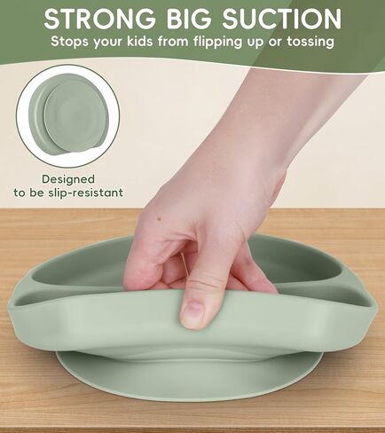 Baby Led Weaning Supplies, Complete BPA Free Silicone Baby Feeding Set, 8pc Eating Supplies with Infant Suction Bowl and Plates, Bowl Cup Spoon and Fork Set, Infant Utensils Dish for Baby in Kuwait