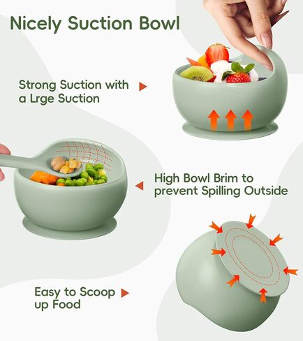 Baby Led Weaning Supplies, Complete BPA Free Silicone Baby Feeding Set, 8pc Eating Supplies with Infant Suction Bowl and Plates, Bowl Cup Spoon and Fork Set, Infant Utensils Dish for Baby in Kuwait