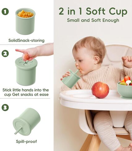 Baby Led Weaning Supplies, Complete BPA Free Silicone Baby Feeding Set, 8pc Eating Supplies with Infant Suction Bowl and Plates, Bowl Cup Spoon and Fork Set, Infant Utensils Dish for Baby in Kuwait