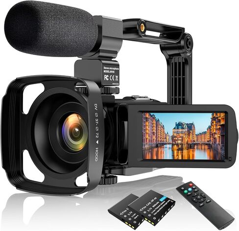 كاميرا فيديو FJFJOPK - 2.7K 30FPS 36MP IR للرؤية الليلية مسجل كاميرا تسجيل فيديو | كاميرا فيديو 3.0 بوصة تعمل باللمس، تكبير 16X مع ميكروفون، مثبت يدوي، بطاريتين in Kuwait