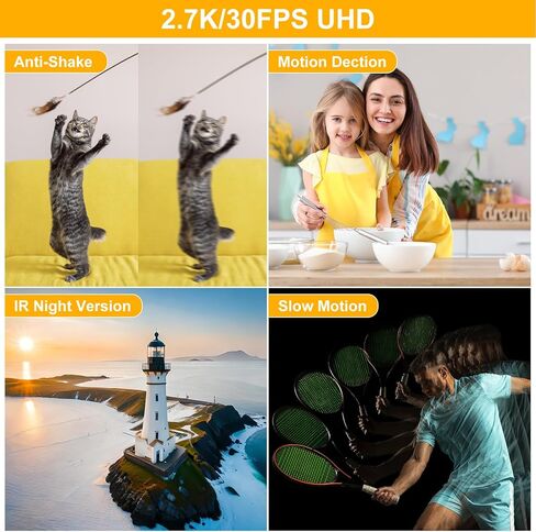 كاميرا فيديو FJFJOPK - 2.7K 30FPS 36MP IR للرؤية الليلية مسجل كاميرا تسجيل فيديو | كاميرا فيديو 3.0 بوصة تعمل باللمس، تكبير 16X مع ميكروفون، مثبت يدوي، بطاريتين in Kuwait