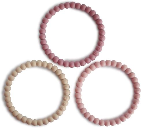 mushie Pearl Teether Bracelet | 3-Pack (Linen/Peony/Pale Pink) in Saudi Arabia