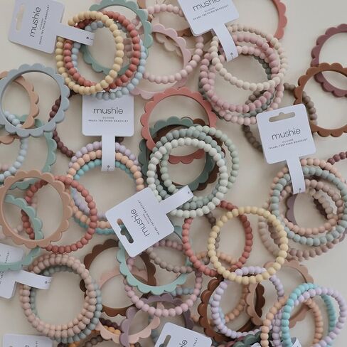 mushie Pearl Teether Bracelet | 3-Pack (Linen/Peony/Pale Pink) in Saudi Arabia