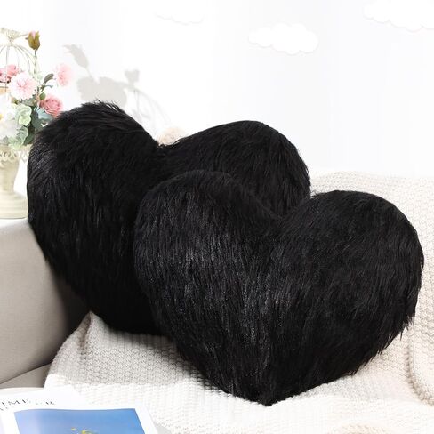 Enhon 2 Pcs Heart Pillows Heart Shaped Throw Decorative Pillows 20 x 15.7 Inch Plush Cute Soft Heart Pillows for Bedroom Living Kids Room Sofa Office (Black) in Saudi Arabia