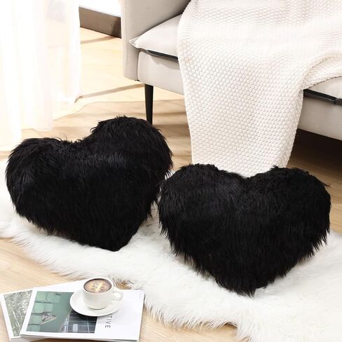 Enhon 2 Pcs Heart Pillows Heart Shaped Throw Decorative Pillows 20 x 15.7 Inch Plush Cute Soft Heart Pillows for Bedroom Living Kids Room Sofa Office (Black) in Saudi Arabia