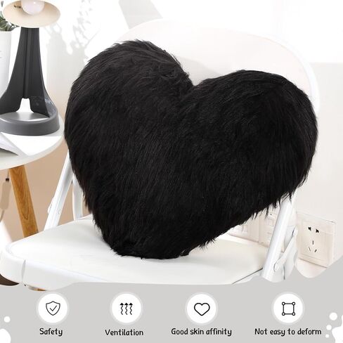 Enhon 2 Pcs Heart Pillows Heart Shaped Throw Decorative Pillows 20 x 15.7 Inch Plush Cute Soft Heart Pillows for Bedroom Living Kids Room Sofa Office (Black) in Saudi Arabia