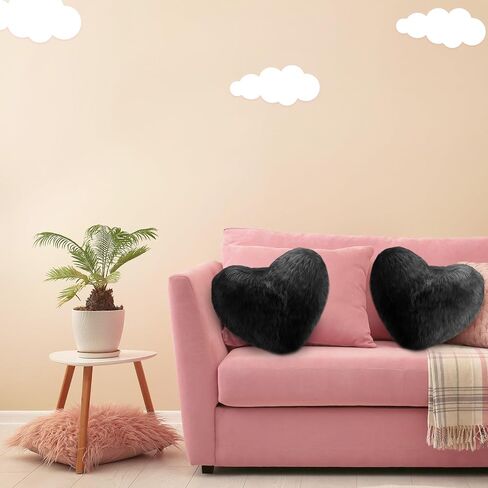 Enhon 2 Pcs Heart Pillows Heart Shaped Throw Decorative Pillows 20 x 15.7 Inch Plush Cute Soft Heart Pillows for Bedroom Living Kids Room Sofa Office (Black) in Saudi Arabia