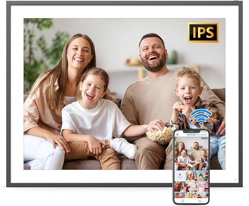 إطار صور رقمي ذكي كبير مزدوج WiFi - إطارات صور رقمية مقاس 19 بوصة سعة 64 جيجابايت، مستشعر حركة، وظيفة كاملة، شاشة تعمل باللمس، مشاركة الصور ومقاطع الفيديو عبر التطبيق أو البريد الإلكتروني، مثبت على الحائط in Kuwait