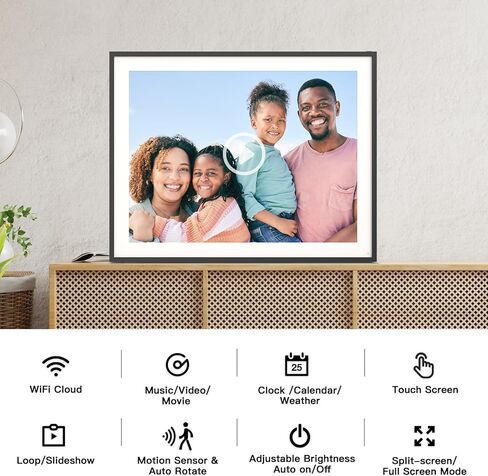 إطار صور رقمي ذكي كبير مزدوج WiFi - إطارات صور رقمية مقاس 19 بوصة سعة 64 جيجابايت، مستشعر حركة، وظيفة كاملة، شاشة تعمل باللمس، مشاركة الصور ومقاطع الفيديو عبر التطبيق أو البريد الإلكتروني، مثبت على الحائط in Kuwait