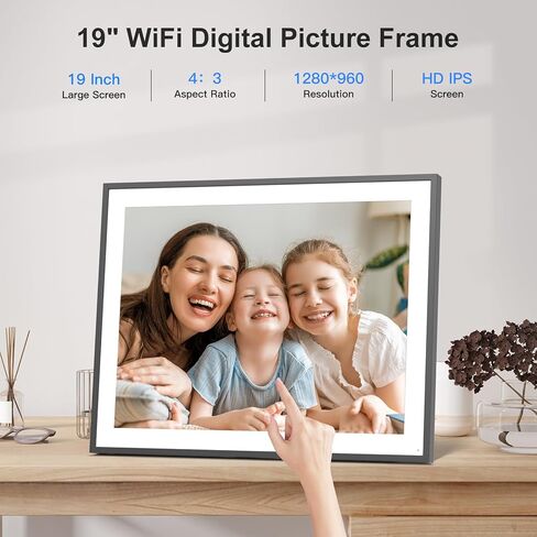 إطار صور رقمي ذكي كبير مزدوج WiFi - إطارات صور رقمية مقاس 19 بوصة سعة 64 جيجابايت، مستشعر حركة، وظيفة كاملة، شاشة تعمل باللمس، مشاركة الصور ومقاطع الفيديو عبر التطبيق أو البريد الإلكتروني، مثبت على الحائط in Kuwait