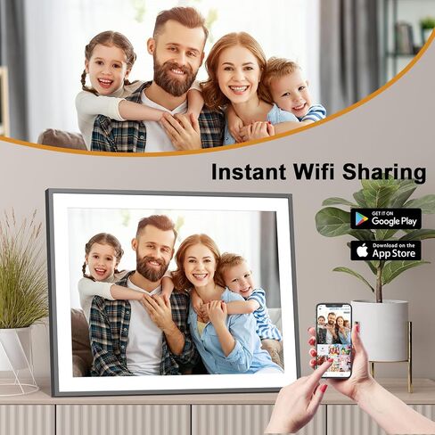 إطار صور رقمي ذكي كبير مزدوج WiFi - إطارات صور رقمية مقاس 19 بوصة سعة 64 جيجابايت، مستشعر حركة، وظيفة كاملة، شاشة تعمل باللمس، مشاركة الصور ومقاطع الفيديو عبر التطبيق أو البريد الإلكتروني، مثبت على الحائط in Kuwait