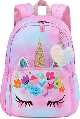 يونينوفو شنطة ظهر بتصميم يونيكورن للبنات في مرحلة ما قبل المدرسة، شنطة كتب لطيفة للاطفال الصغار، شنطة مدرسية للعودة الى المدرسة الابتدائية مع ديكور الحب، زهري، 30×12×40 سم، عصرية, زهري in Kuwait