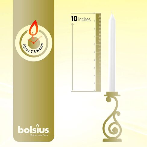 BOLSIUS White Candles 10 Pack - 9 Inch Straight Taper Candle Set - 8 Hour Candlesticks - Fits Most Standard Candle Holders - Premium European Quality - Household, Dinner, Wedding, & Party Candlesticks in Saudi Arabia