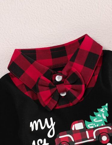 Perdeca My First Christmas Baby Boy Outfits Long Sleeve Romper Striped Pants with Hat Christmas Infant Clothes Sets in Saudi Arabia