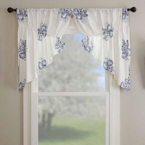 Lydia Blue Tier Curtains, Set of 2, 24" L x 36" W, Vintage Farmhouse, Cottage Style Floral Café Curtains in Kuwait