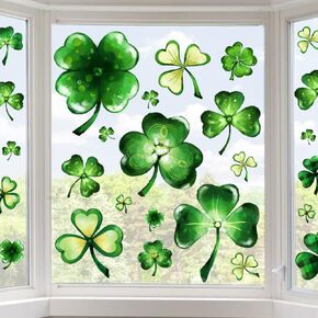 Pawliss St Patricks Day Window Clings Decoration, Extra Large Shamrock Stickers for Glass Windows, Good Luck Clover Decor for Kids Home School Office Irish Festival Party Supplies, 6 Sheets in Kuwait