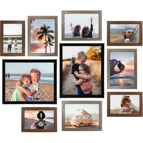 LIPHISFUN Picture Frames Collage Wall Decor 10 Pack Gallery Wall Frame Set with Multi Sizes 4x6 5x7 8x10 Photo Frames Collage for Wall or Tabletop Display in 3 Different Finishes - Black, Gray, Brown in Saudi Arabia