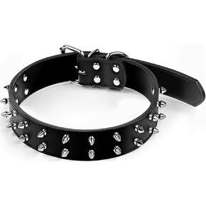 Keep Your Dog Safe and Stylish with Our 21" Adjustable Spiked Dog Collar - Durable Black Leather Collars Design for Added Protection M