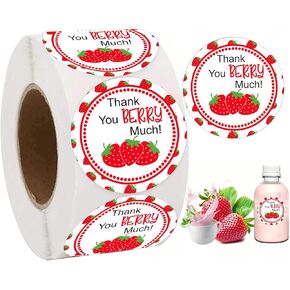 wootile Strawberry Thank You Sticker Labels 1.5 Inch Thank You Berry Much Stickers Sweet Strawberry Themed Birthday Party Favors Baby Shower Thank You Sticker Labels for Envelope Seals,Goodie 250 Pcs