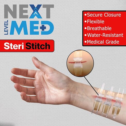 NEXT LEVEL MED Zip-Stitch Wounds & Cuts Closure Kit - Comprehensive First-Aid Set with 3 Steri Stitch & 4 Zip Stitch Variations, Complete Wound Care Without Stitches in Saudi Arabia