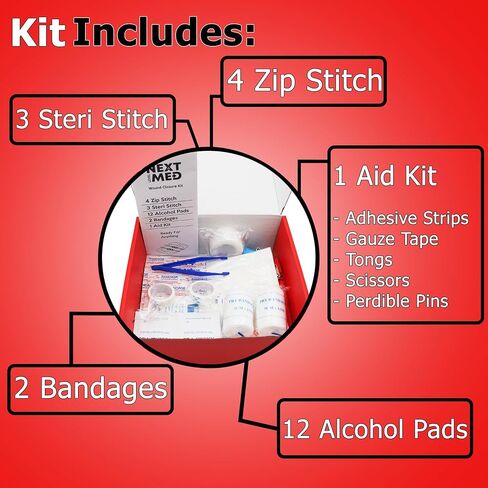 NEXT LEVEL MED Zip-Stitch Wounds & Cuts Closure Kit - Comprehensive First-Aid Set with 3 Steri Stitch & 4 Zip Stitch Variations, Complete Wound Care Without Stitches in Saudi Arabia