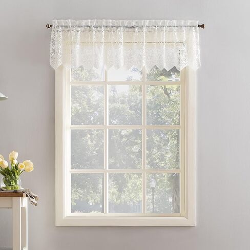 No. 918 Joy Macrame Lace Trim Semi-Sheer Rod Pocket Kitchen Curtain Valance, 60" x 15", Ivory in Saudi Arabia