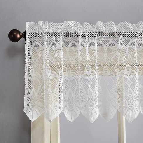 No. 918 Joy Macrame Lace Trim Semi-Sheer Rod Pocket Kitchen Curtain Valance, 60" x 15", Ivory in Saudi Arabia