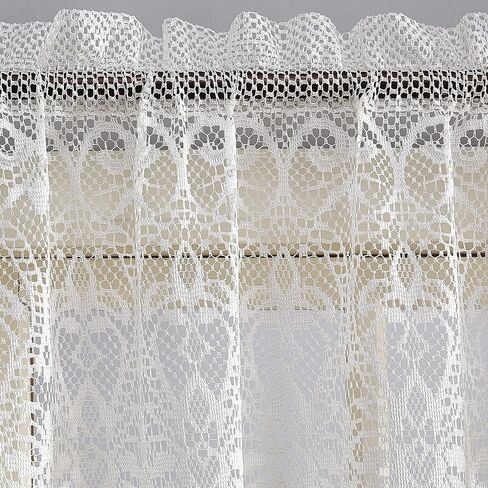 No. 918 Joy Macrame Lace Trim Semi-Sheer Rod Pocket Kitchen Curtain Valance, 60" x 15", Ivory in Saudi Arabia