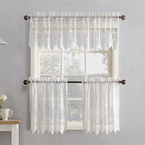 No. 918 Joy Macrame Lace Trim Semi-Sheer Rod Pocket Kitchen Curtain Valance, 60" x 15", Ivory in Saudi Arabia