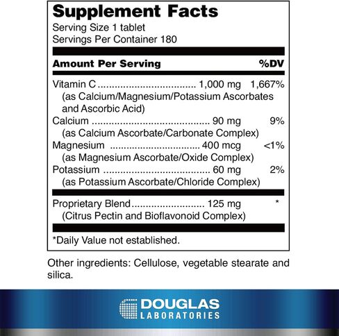 Douglas Laboratories Ascorbplex 1000 | 100% Pure Vitamin C Buffered with Calcium, Magnesium and Potassium | 180 Tablets in Saudi Arabia