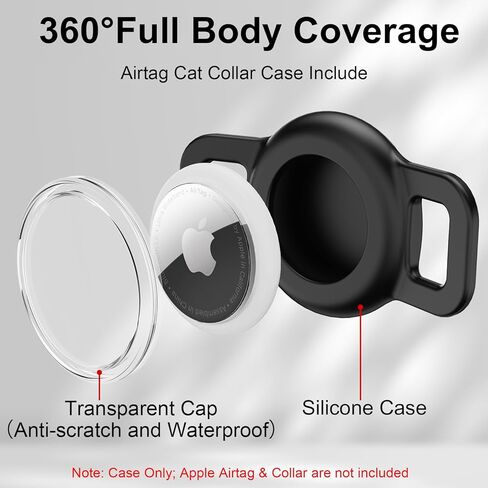 حامل بطاقة هوائية لطوق القطط لياقة القطط الهوائية، حامل بطاقة هوائية واقٍ لطوق الكلب الصغير Apple Airtag، عبوتان من حافظة Airtag ضد الفقدان وواقيات للحيوانات الأليفة - أسود in Kuwait