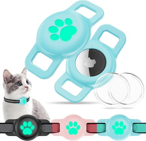 حامل بطاقة هوائية لطوق القطط لياقة القطط الهوائية، حامل بطاقة هوائية واقٍ لطوق الكلب الصغير Apple Airtag، عبوتان من حافظة Airtag ضد الفقدان وواقيات للحيوانات الأليفة - أسود in Kuwait