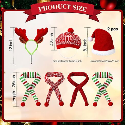 Kajaia 8 Pcs Dog Christmas Outfits, Dog Christmas Hat and Scarf Set Reindeer Elk Antlers Headband Costumes Xmas Dog Costumes Pet Santa Hat for Dogs and Cats Accessories in Saudi Arabia