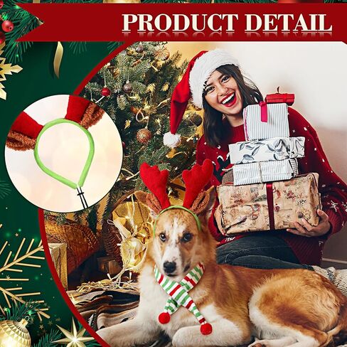 Kajaia 8 Pcs Dog Christmas Outfits, Dog Christmas Hat and Scarf Set Reindeer Elk Antlers Headband Costumes Xmas Dog Costumes Pet Santa Hat for Dogs and Cats Accessories in Saudi Arabia