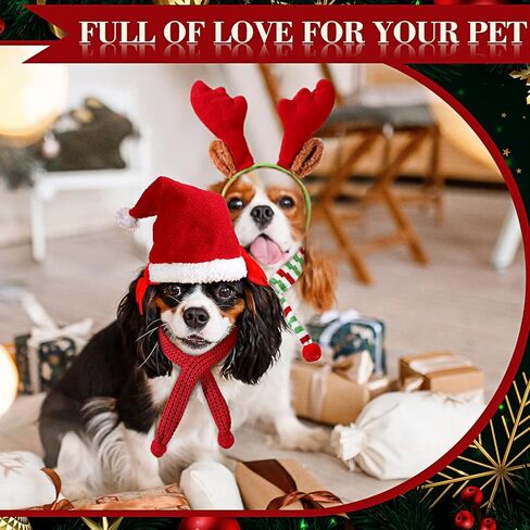 Kajaia 8 Pcs Dog Christmas Outfits, Dog Christmas Hat and Scarf Set Reindeer Elk Antlers Headband Costumes Xmas Dog Costumes Pet Santa Hat for Dogs and Cats Accessories in Saudi Arabia