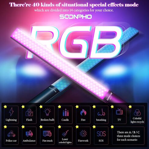 طقم عصا إضاءة فيديو LED من سونيفو P20 RGB مع عبوتين من بطارية 4400 مللي أمبير في الساعة، عصا إضاءة LED للتصوير الفوتوغرافي المحمولة - CRI≥97، 20 وات، 2500-8500 كلفن قابلة للتعتيم، 40 تأثير إضاءة مع حقيبة حمل in Kuwait