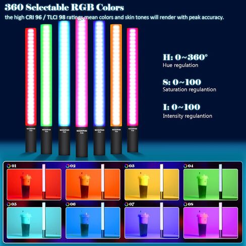 طقم عصا إضاءة فيديو LED من سونيفو P20 RGB مع عبوتين من بطارية 4400 مللي أمبير في الساعة، عصا إضاءة LED للتصوير الفوتوغرافي المحمولة - CRI≥97، 20 وات، 2500-8500 كلفن قابلة للتعتيم، 40 تأثير إضاءة مع حقيبة حمل in Kuwait
