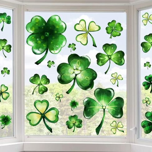 Pawliss St Patricks Day Window Clings Decoration, Extra Large Shamrock Stickers for Glass Windows, Good Luck Clover Decor for Kids Home School Office Irish Festival Party Supplies, 6 Sheets in Kuwait
