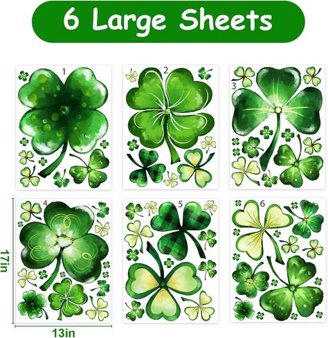 Pawliss St Patricks Day Window Clings Decoration, Extra Large Shamrock Stickers for Glass Windows, Good Luck Clover Decor for Kids Home School Office Irish Festival Party Supplies, 6 Sheets in Kuwait