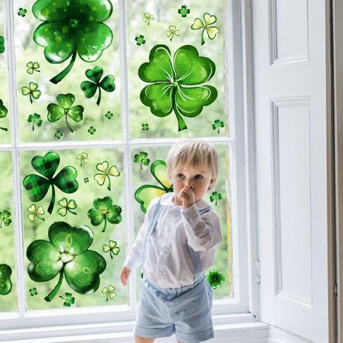 Pawliss St Patricks Day Window Clings Decoration, Extra Large Shamrock Stickers for Glass Windows, Good Luck Clover Decor for Kids Home School Office Irish Festival Party Supplies, 6 Sheets in Kuwait