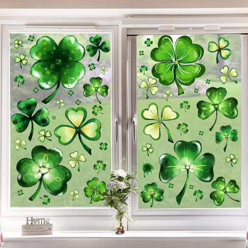 Pawliss St Patricks Day Window Clings Decoration, Extra Large Shamrock Stickers for Glass Windows, Good Luck Clover Decor for Kids Home School Office Irish Festival Party Supplies, 6 Sheets in Kuwait