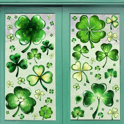 Pawliss St Patricks Day Window Clings Decoration, Extra Large Shamrock Stickers for Glass Windows, Good Luck Clover Decor for Kids Home School Office Irish Festival Party Supplies, 6 Sheets in Kuwait