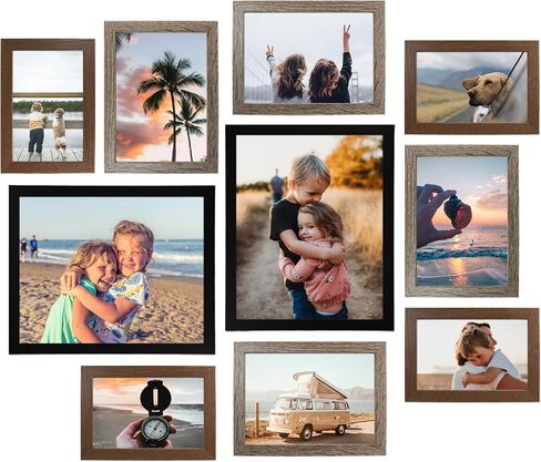 اطارات صور ملصقة لديكور الحائط من ليفيسفن، مجموعة اطارات جدارية باحجام متعددة 4×6 5×7 8×10 للحائط او سطح الطاولة بثلاث لمسات نهائية مختلفة - اسود، رمادي، بني in Kuwait