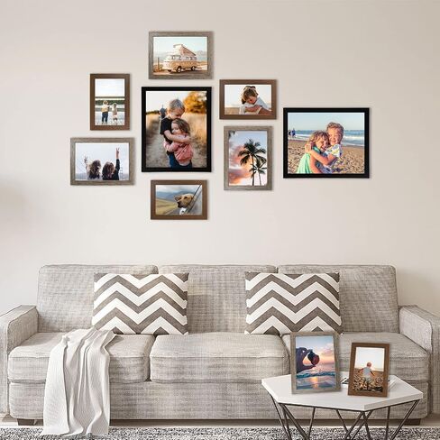 اطارات صور ملصقة لديكور الحائط من ليفيسفن، مجموعة اطارات جدارية باحجام متعددة 4×6 5×7 8×10 للحائط او سطح الطاولة بثلاث لمسات نهائية مختلفة - اسود، رمادي، بني in Kuwait