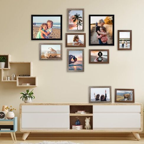 اطارات صور ملصقة لديكور الحائط من ليفيسفن، مجموعة اطارات جدارية باحجام متعددة 4×6 5×7 8×10 للحائط او سطح الطاولة بثلاث لمسات نهائية مختلفة - اسود، رمادي، بني in Kuwait