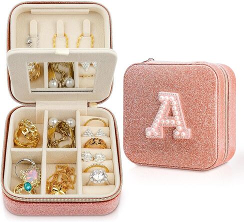 Wiabsi Travel Jewelry Case Box Organizer Jewelry Holder Organizer,Initial Jewelry Boxes & Organizers Travel Essentials Accesories Birthday Gifts for Women Girls Friend -A in Kuwait