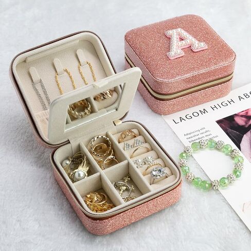 Wiabsi Travel Jewelry Case Box Organizer Jewelry Holder Organizer,Initial Jewelry Boxes & Organizers Travel Essentials Accesories Birthday Gifts for Women Girls Friend -A in Kuwait