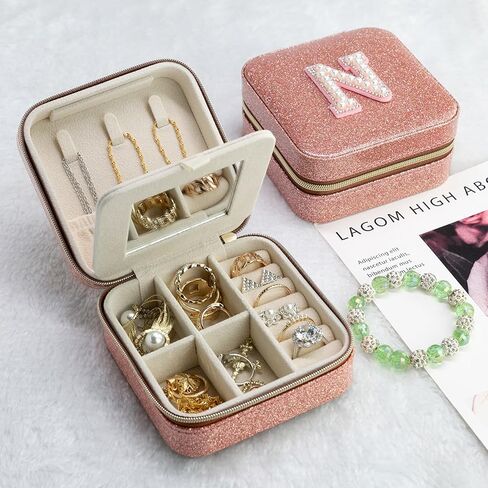 Wiabsi Travel Jewelry Case Box Organizer Jewelry Holder Organizer,Initial Jewelry Boxes & Organizers Travel Essentials Accesories Birthday Gifts for Women Girls Friend -A in Kuwait